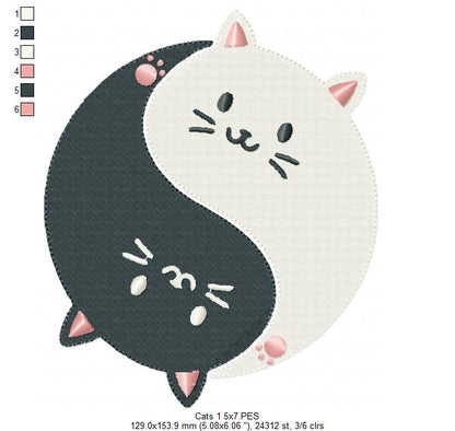 Cat Yin Yang - Fill Stitch