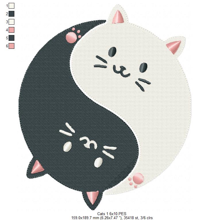 Cat Yin Yang - Fill Stitch