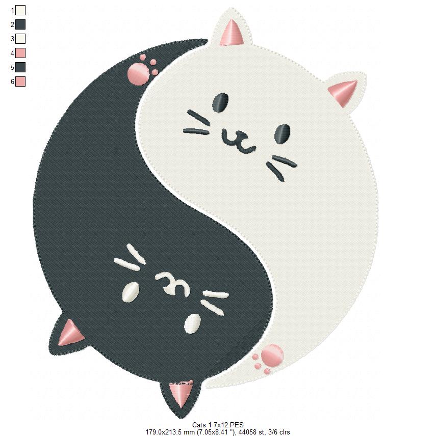 Cat Yin Yang - Fill Stitch