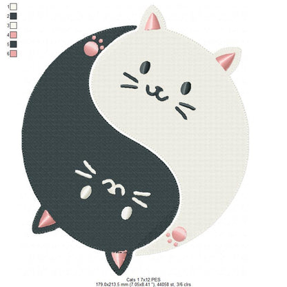 Cat Yin Yang - Fill Stitch
