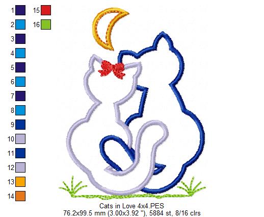 Cats in Love - Appliqué - Machine Embroidery Design