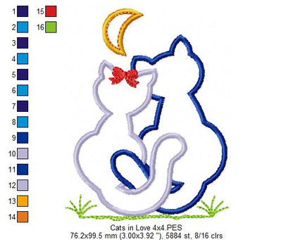 Cats in Love - Appliqué - Machine Embroidery Design