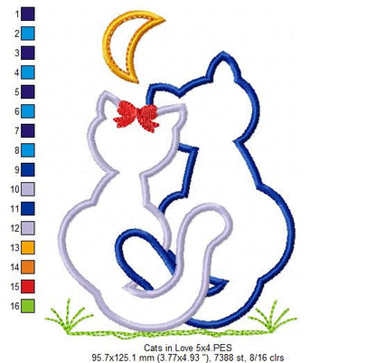 Cats in Love - Appliqué - Machine Embroidery Design