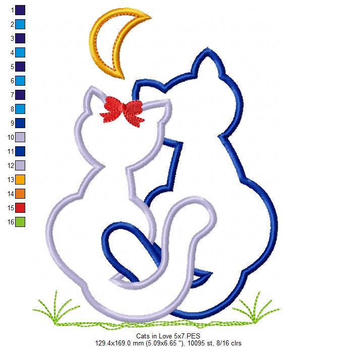 Cats in Love - Appliqué - Machine Embroidery Design