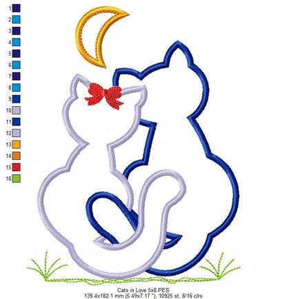 Cats in Love - Appliqué - Machine Embroidery Design
