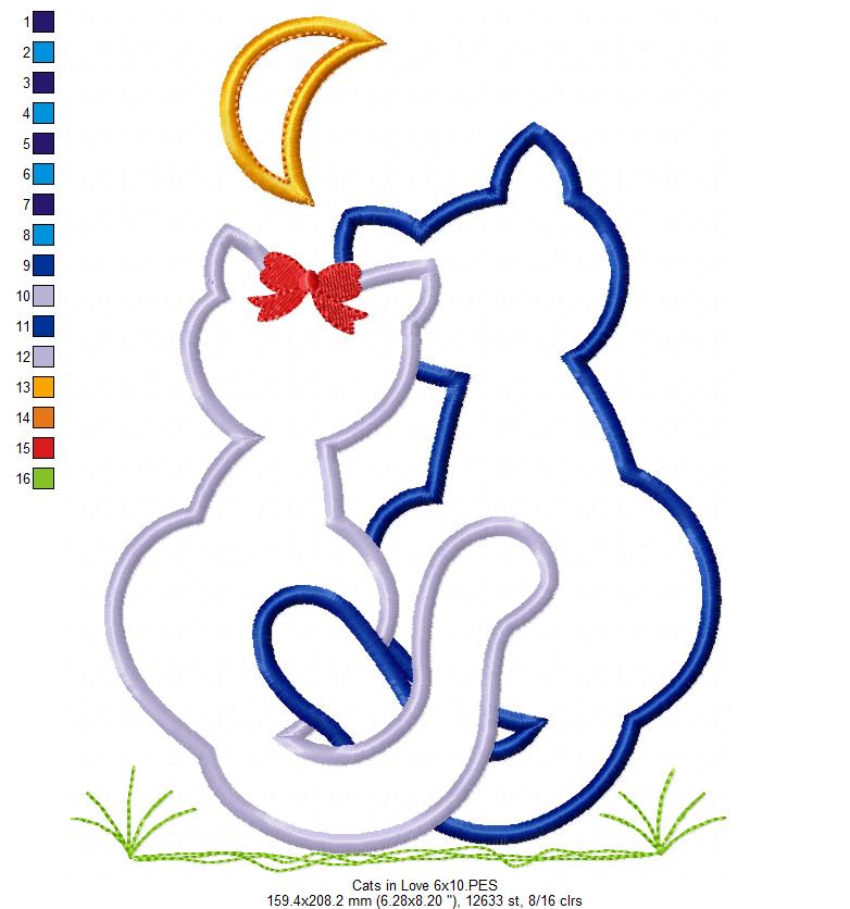 Cats in Love - Appliqué - Machine Embroidery Design