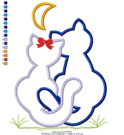 Cats in Love - Appliqué - Machine Embroidery Design