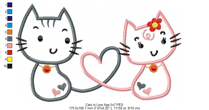 Cats in Love – Appliqué – Machine Embroidery Design