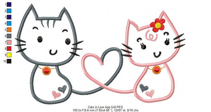 Cats in Love – Appliqué – Machine Embroidery Design