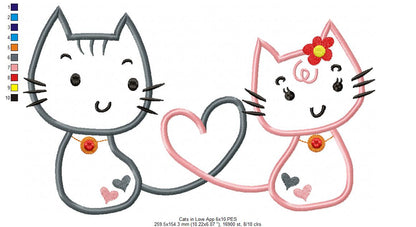Cats in Love – Appliqué – Machine Embroidery Design