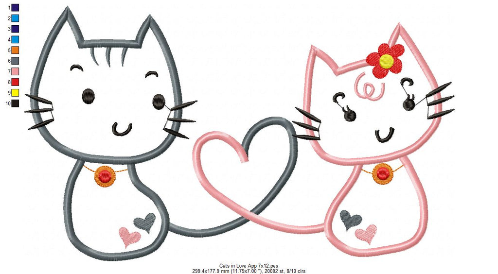 Cats in Love - Applique - Machine Embroidery Design