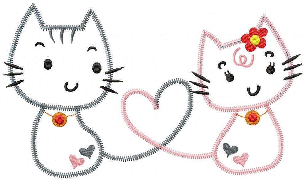 Cats in Love – Zig Zag Appliqué – Machine Embroidery Design