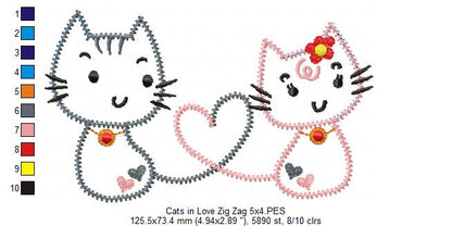 Cats in Love – Zig Zag Appliqué – Machine Embroidery Design