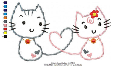 Cats in Love – Zig Zag Appliqué – Machine Embroidery Design