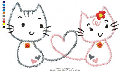 Cats in Love – Zig Zag Appliqué – Machine Embroidery Design