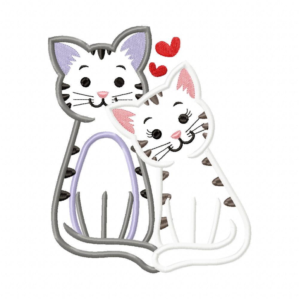 Valentines Cats in Love - Applique - Machine Embroidery Design