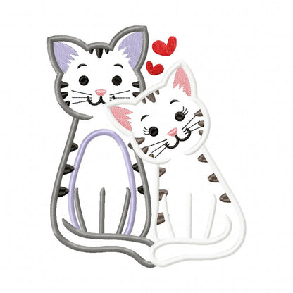 Valentines Cats in Love - Applique - Machine Embroidery Design
