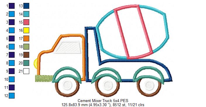 Cement Mixer Truck  - Applique - Machine Embroidery Design