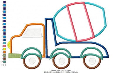 Cement Mixer Truck  - Applique - Machine Embroidery Design