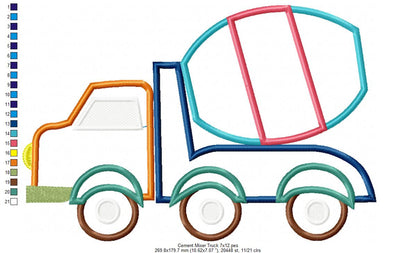 Cement Mixer Truck  - Applique - Machine Embroidery Design
