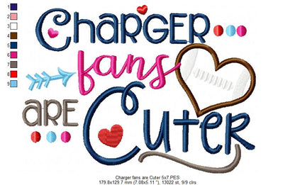Charger Fans Are Cuter - Appliqué - Machine Embroidery Design