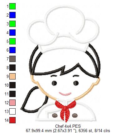 Cute Girl Chef Applique – Appliqué Stitch – Machine Embroidery Design
