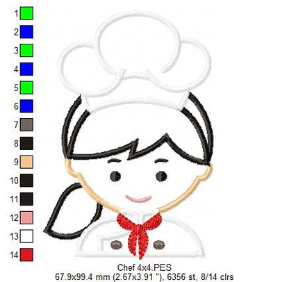 Cute Girl Chef Applique – Appliqué Stitch – Machine Embroidery Design