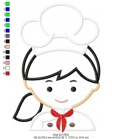 Cute Girl Chef Applique – Appliqué Stitch – Machine Embroidery Design