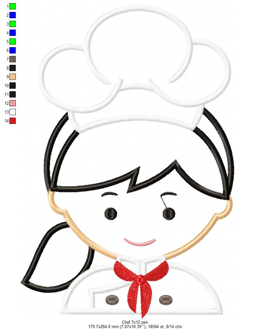 Cute Girl Chef Applique – Appliqué Stitch – Machine Embroidery Design