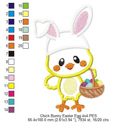Easter Bunny Chick with Basket - Appliqué – Machine Embroidery Design