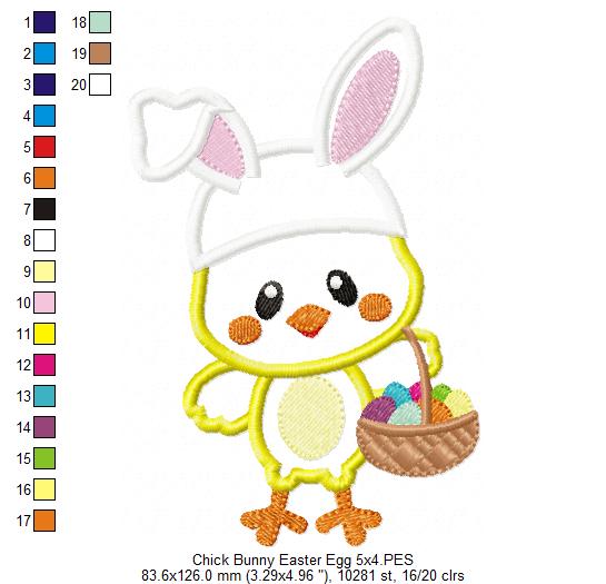 Easter Bunny Chick with Basket - Appliqué – Machine Embroidery Design