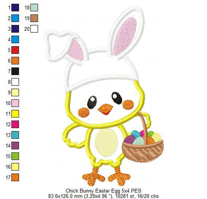 Easter Bunny Chick with Basket - Appliqué – Machine Embroidery Design