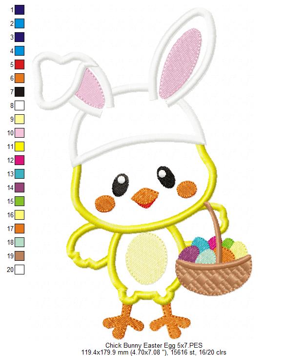 Easter Bunny Chick with Basket - Appliqué – Machine Embroidery Design