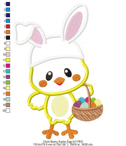 Easter Bunny Chick with Basket - Appliqué – Machine Embroidery Design