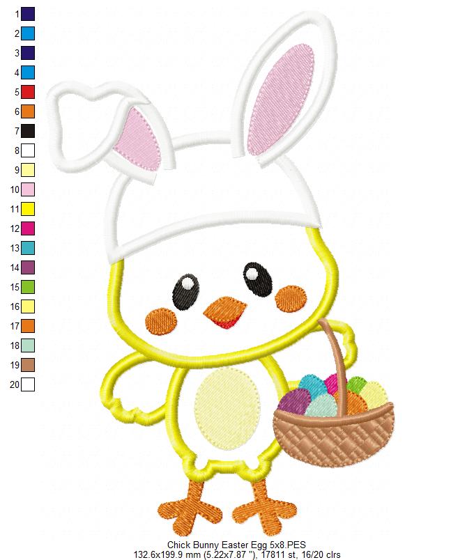 Chick Bunny with Easter Eggs Basket - Applique