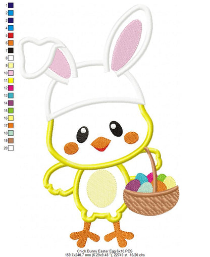 Easter Bunny Chick with Basket - Appliqué – Machine Embroidery Design