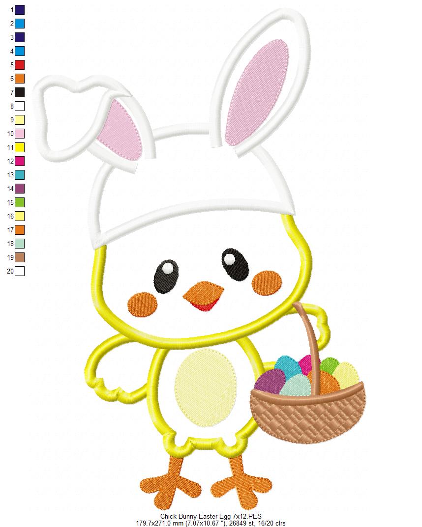 Easter Bunny Chick with Basket - Appliqué – Machine Embroidery Design
