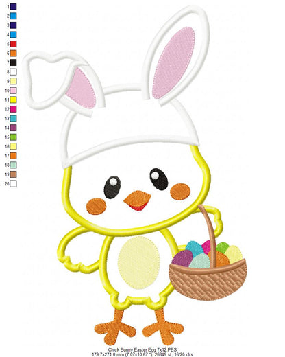 Easter Bunny Chick with Basket - Appliqué – Machine Embroidery Design