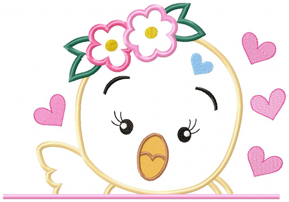 Chick Girl with Flowers - Applique