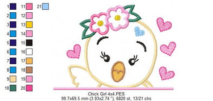 Chick Girl with Flowers - Applique