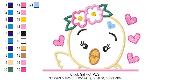 Chick Girl with Flowers - Applique