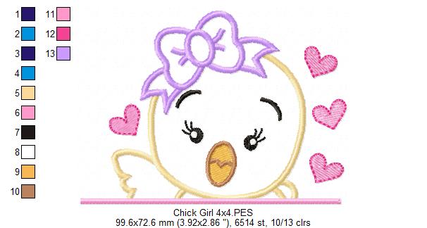 Chick Girl with Bow - Applique