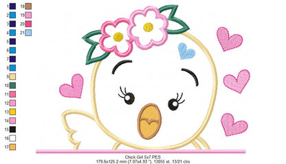 Chick Girl with Flowers - Applique