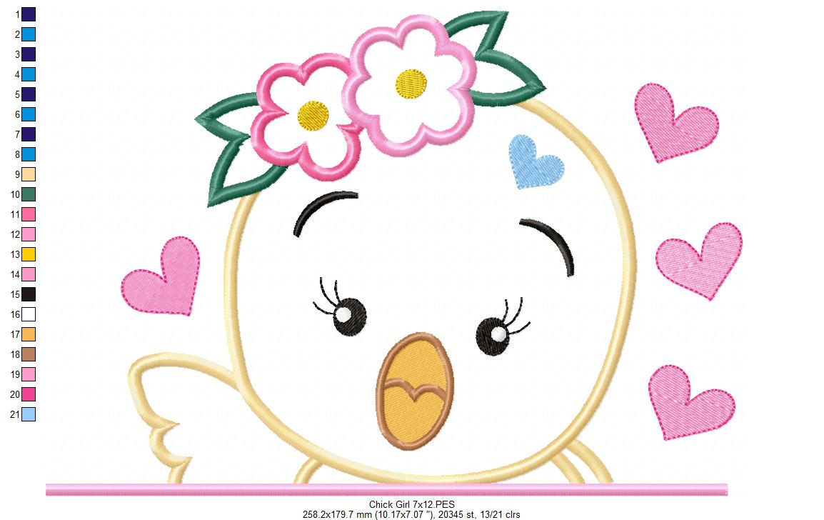 Chick Girl with Flowers - Applique