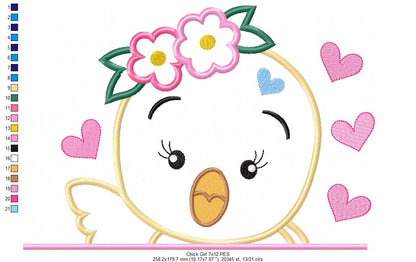 Chick Girl with Flowers - Applique