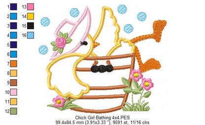 Chick Girl Bathing - Applique