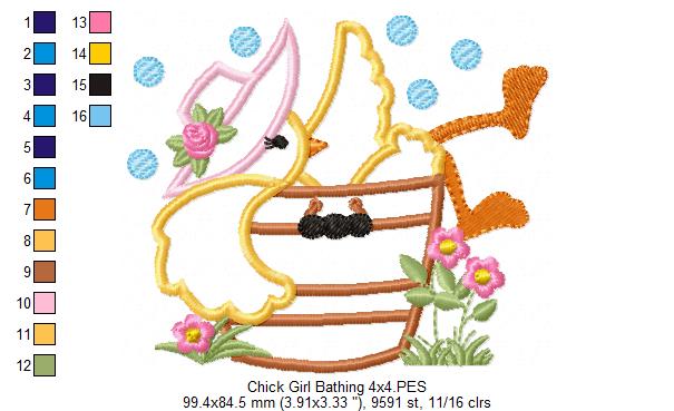 Chick Girl Bathing - Applique