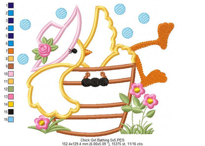 Chick Girl Bathing - Applique