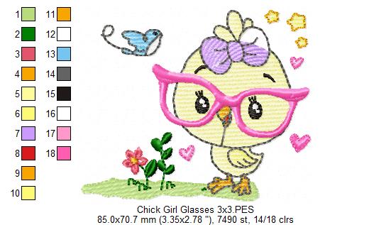 Chick Girl with Glasses - Rippled - Machine Embroidery Design