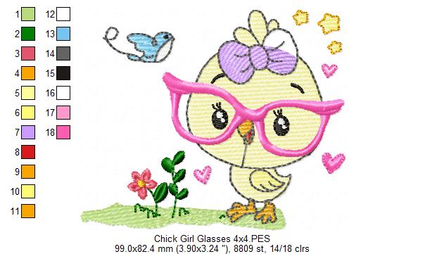 Chick Girl with Glasses - Rippled - Machine Embroidery Design